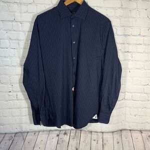 John Varvatos USA Shirt Mens 15 1/2 32/33 Navy Blue Striped Long Sleeve Button